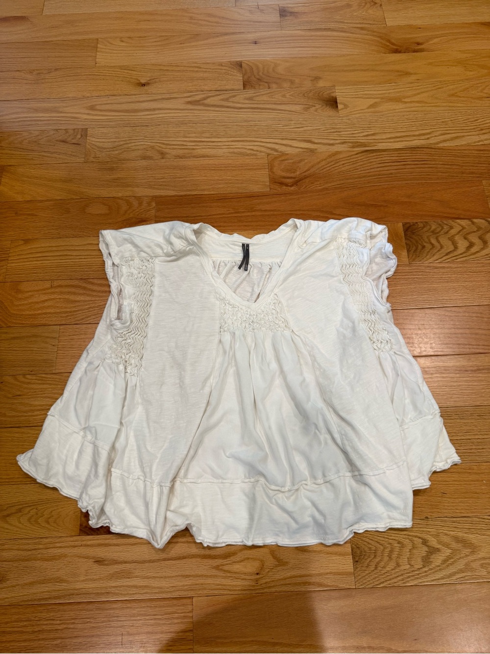 Anthropology Women’s White Boho Smocked V-Neck Top
